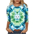 thumbnail image 2 of HOMBOM Summer T-Shirts for Women Graphic Tees Easter 3/4 Sleeve Crew Neck Bunny Print Young Womans Tops Soft, 2 of 4