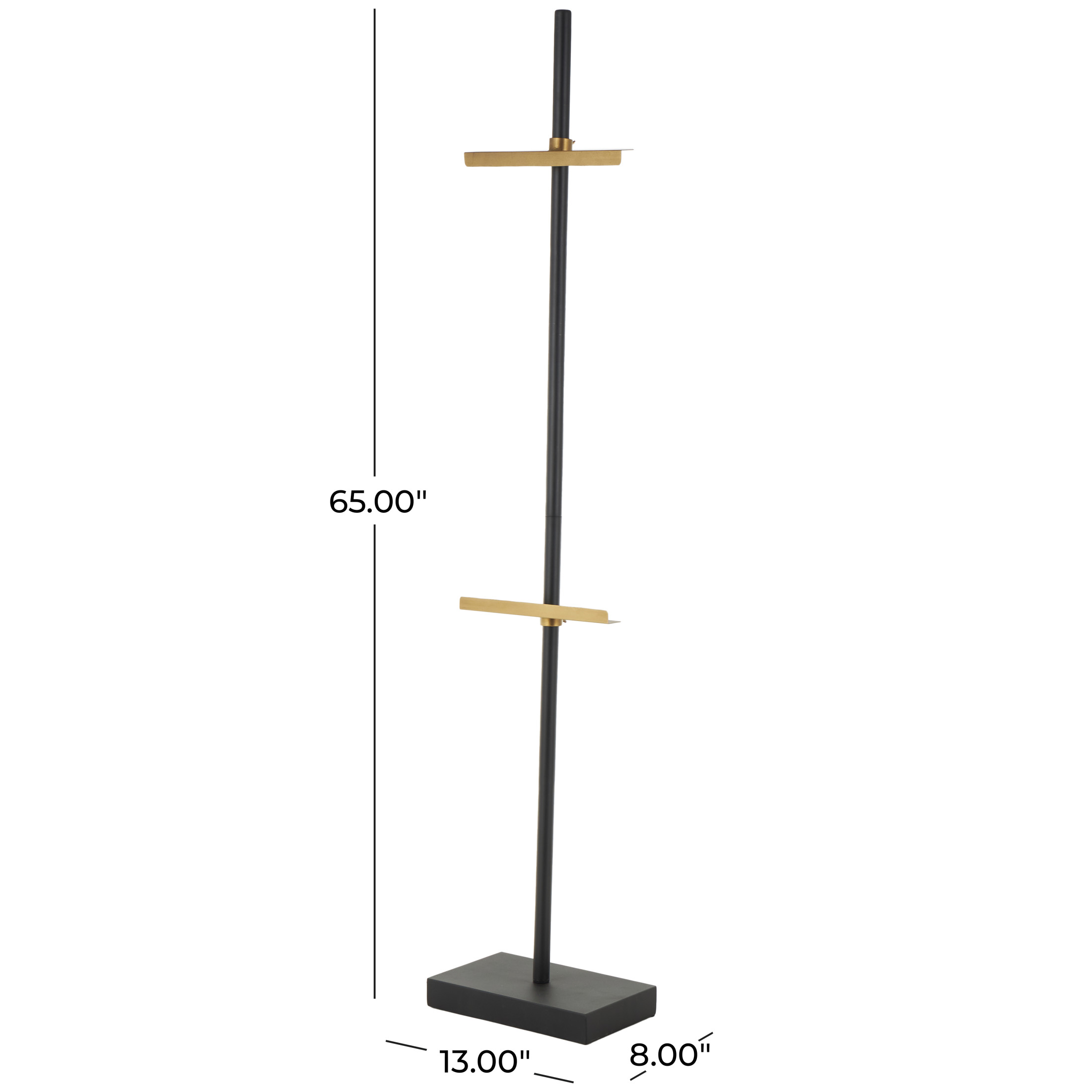 DecMode 13" x 65" Black Metal Tall Floor 2 Hook Easel with Gold Accents, 1-Piece