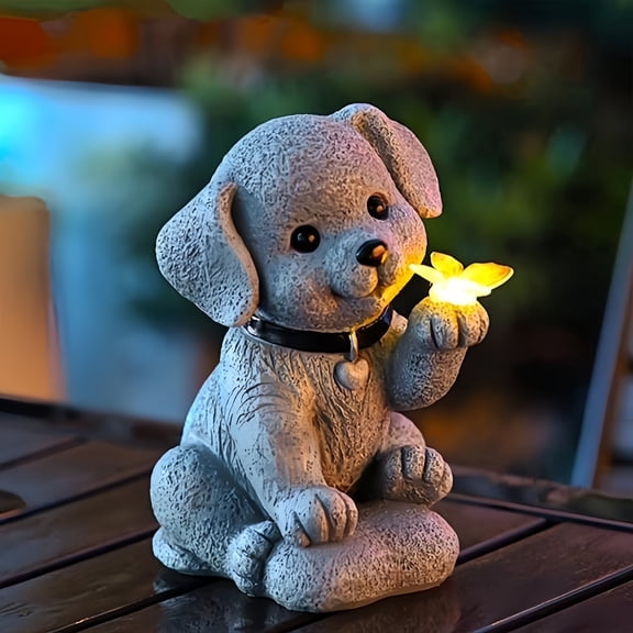 Lumiartisan Solar Dog Statue with Butterfly, Golden Retriever Garden Decor
