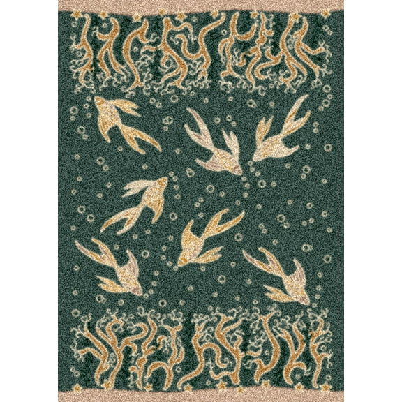 Milliken Blue Nautical Fishes Area Rug Pisces II Aqua - Aprx 3' 10" x 5' 4"