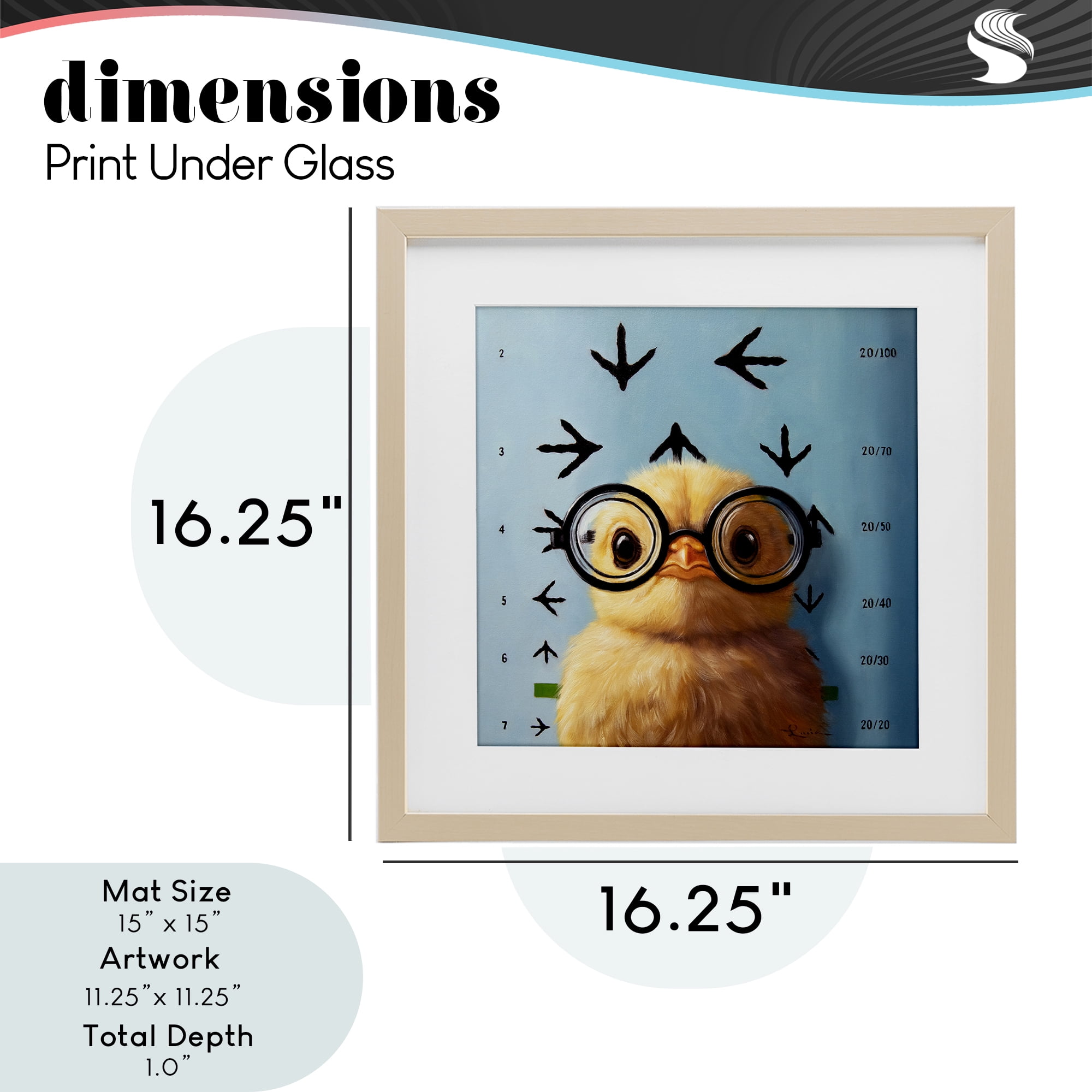 Four Eyes Chick Vision Birch Framed Print Under Glass, design by Lucia Heffernan