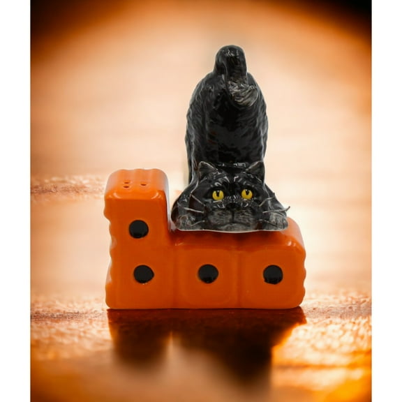 Ceramic Halloween Cat Salt and Pepper Shakers Magnetic