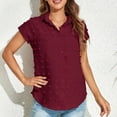 thumbnail image 7 of Wycnly Womens Blouses and Tops Dressy Beach Holiday Casual Solid Lapel Loose Fit Lightweight Chiffon Jacquard Tshirts Summer Plain V-Neck Short Sleeve Cute Tees Tops Wine l, 7 of 7