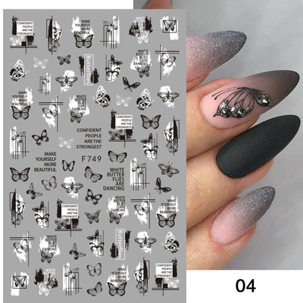Calcomanía 3D para uñas de mariposa blanca y negra, calcomanías geométricas, calcomanías de flores doradas DIY, diseños para decoración de manicura y salón de uñas Tan Jianjun unisex