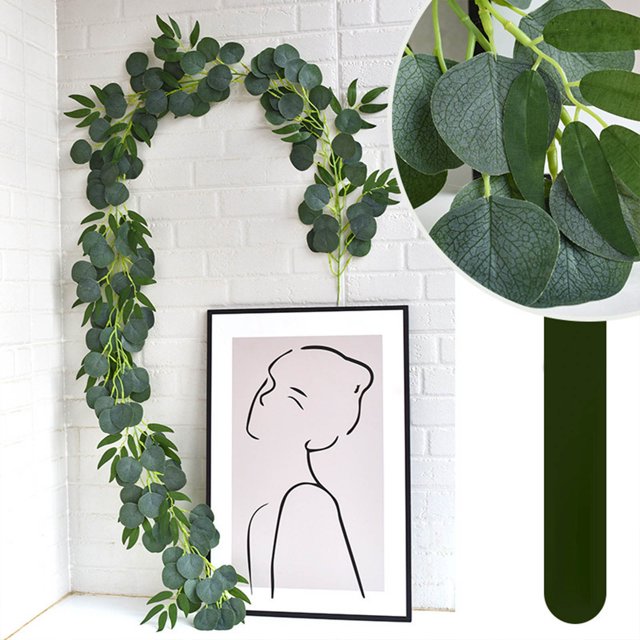 Adorno de Pared Verde Artificial para Interiores | 2 M de Largo, 28 Grupos de Hojas, 108 Hojas Redondas | Adorno de Pared de Vegetación de Plástico para Decoración Del Hogar