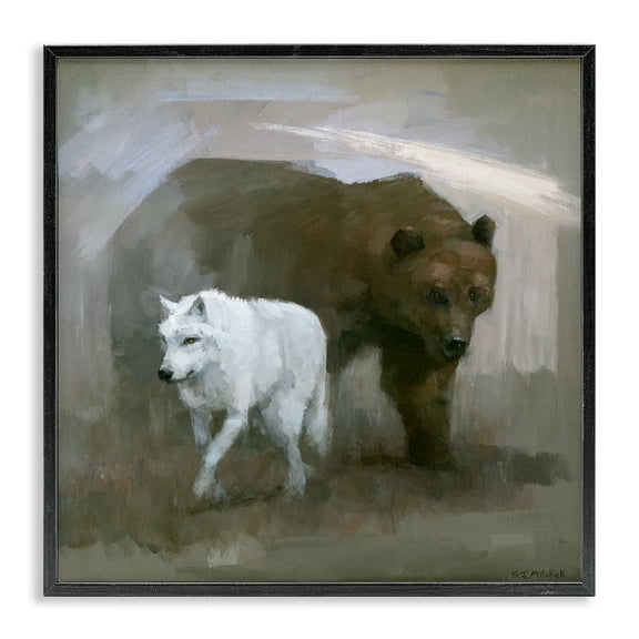 Stupell Industries Wolf & Bear Impression Animals Painting Black Framed Art Print Wall Art, 12 x 12