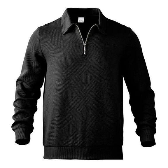 SWSMCLT Men's Long Sleeve Sweatshirt Top Fashion Zip Vintage Textured Pull On Spring Sweatshirt V Neck Pullover Half Zip Black Large