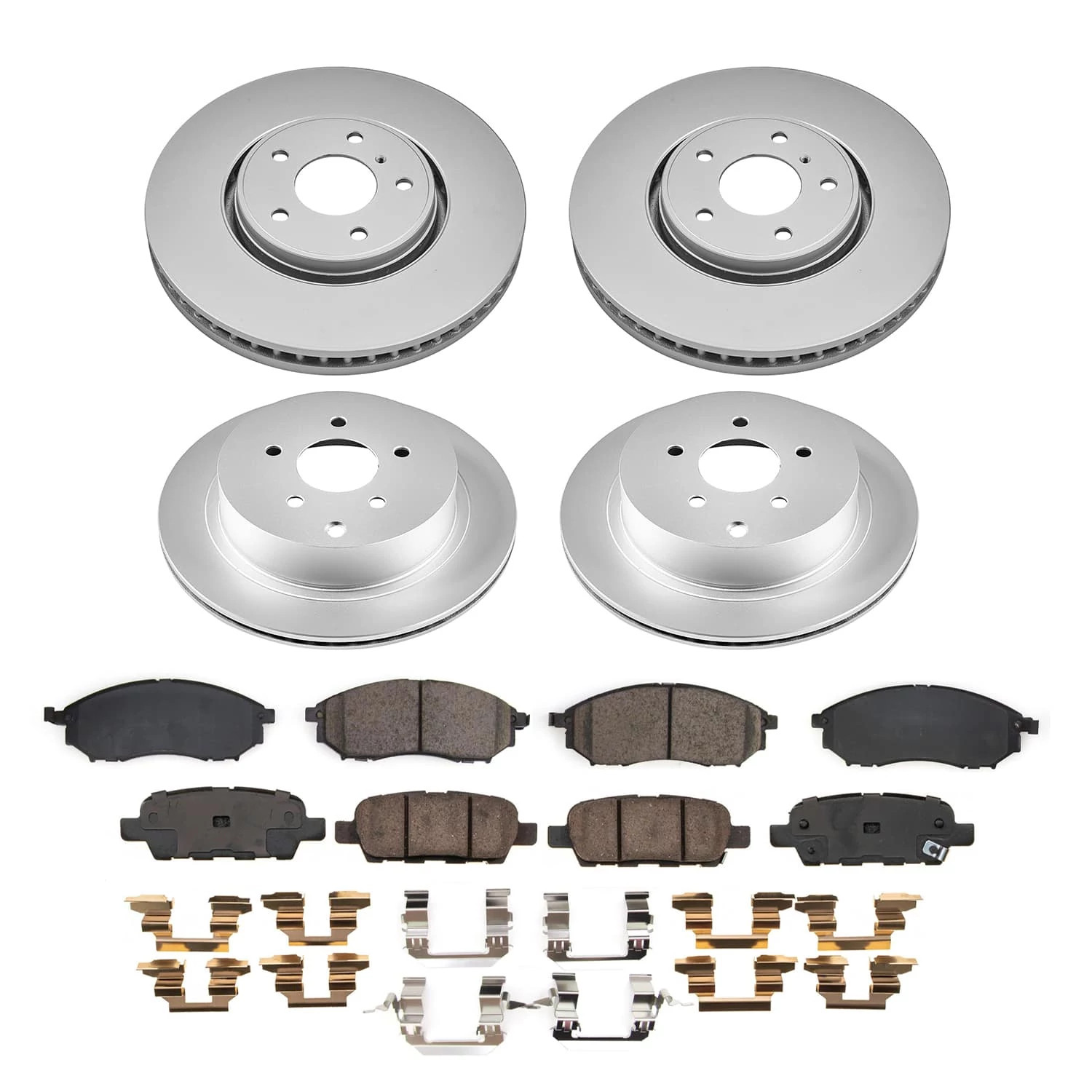 PowerStop Front and Rear Geomet Coated Brake Rotor and Pad Kit Fits: INFINITI Select Models CRK9135