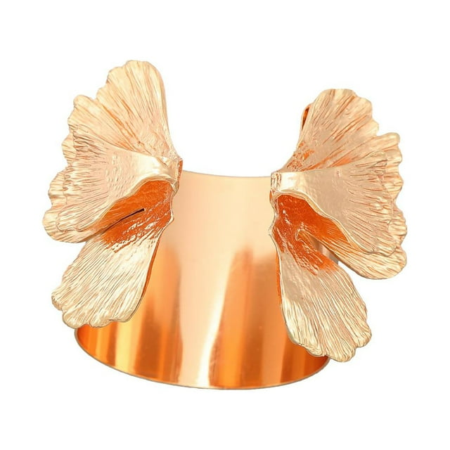 Brazalete ancho de aleación con flores para mujer, joyería para niñas, hecho a mano Dorado