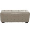 thumbnail image 5 of DecMode Teak Wood Tufted Upholstered Leather Bench, Light Gray, 5 of 7