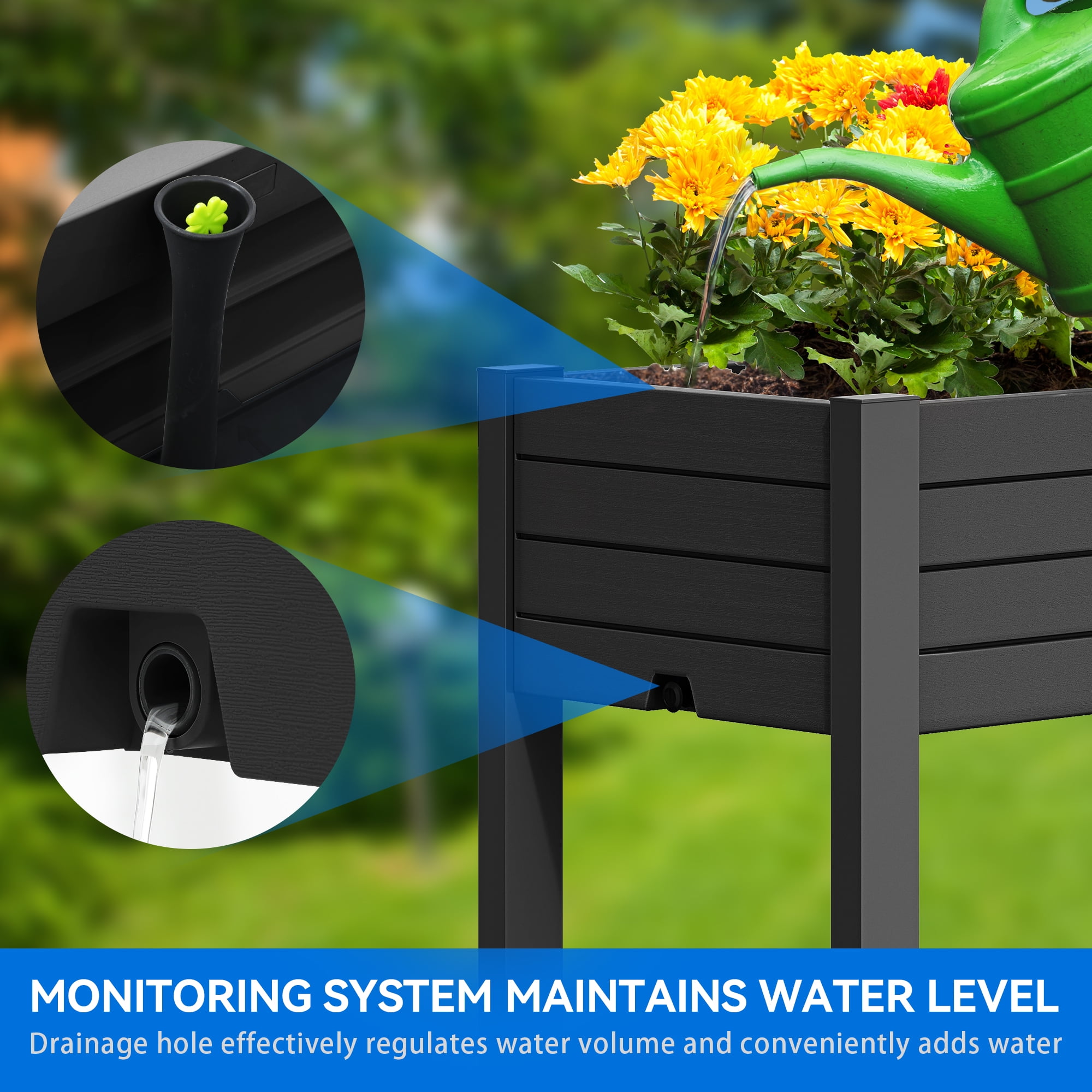 Dextrus Large Outdoor Elevated Resin Garden Bed,Patio Planter Box with Legs&Wheels and Storage Shelf for Plants and Flowers,Ideal for Outdoor Gardening - Black