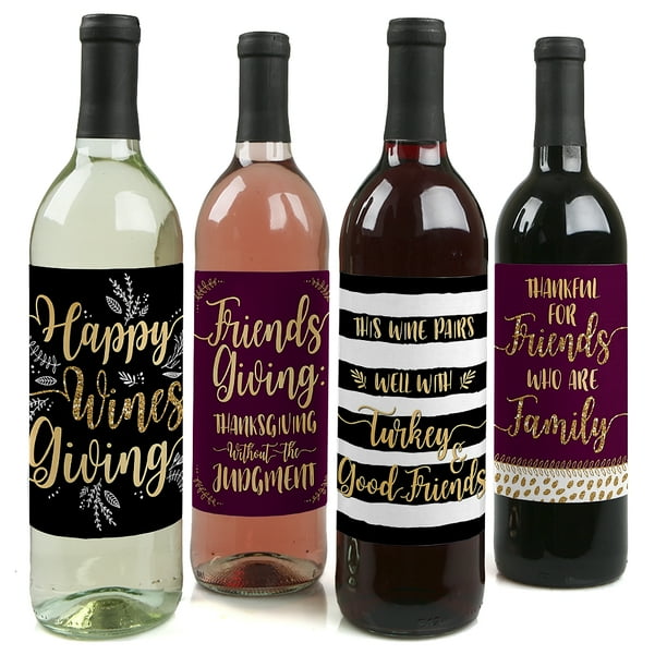 Elegant Thankful for Friends - Friendsgiving Thanksgiving Party Decorations for Women and Men - Wine Bottle Label