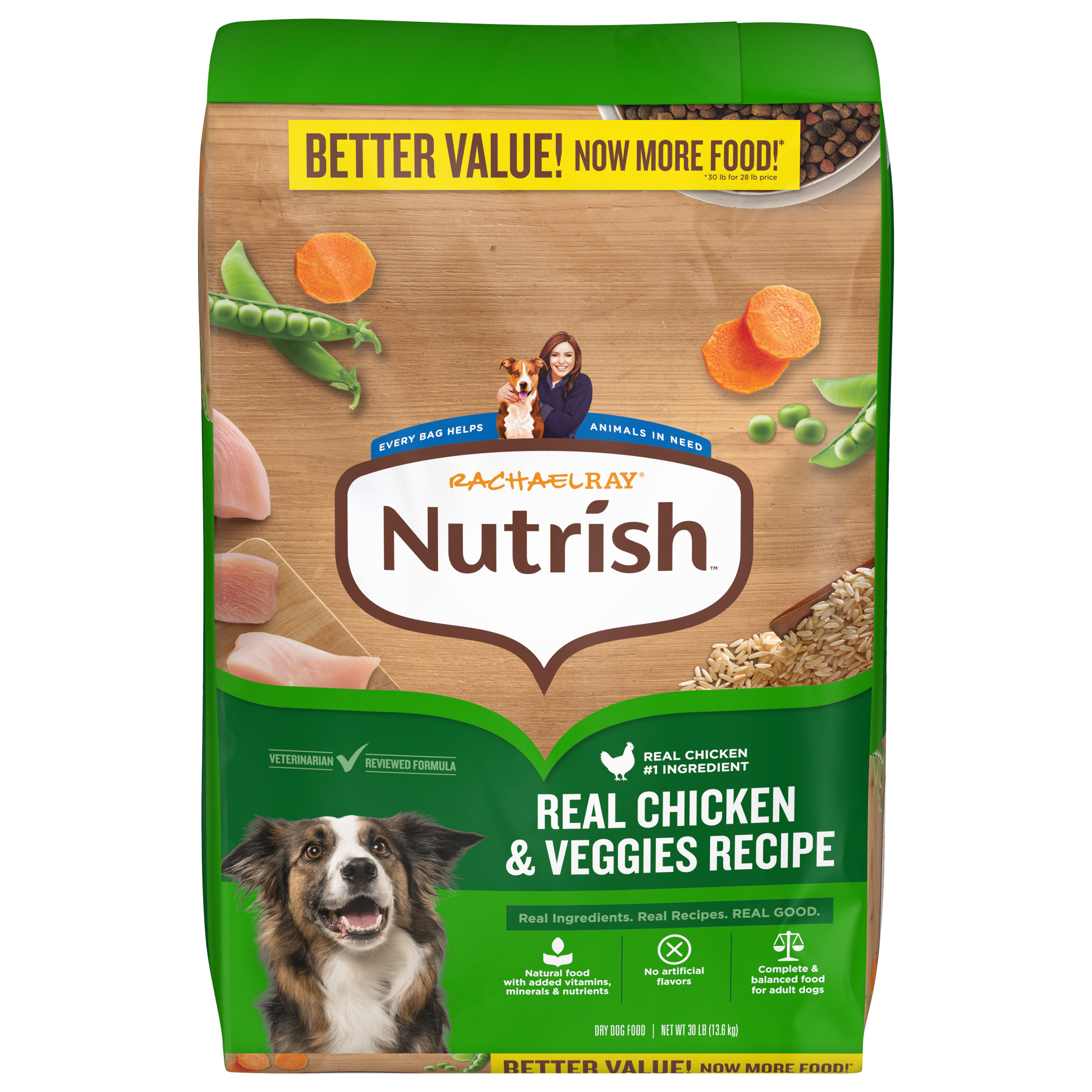 Rachael Ray Nutrish Adult Dry Dog Food Real Chicken & Veggies Recipe, 30 lb.