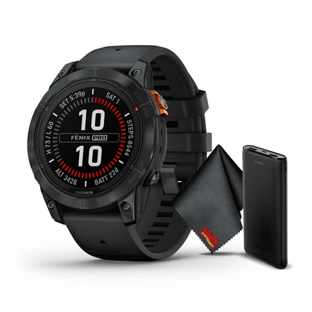 Garmin Fenix 7 Pro Solar Edition Multisport GPS Smartwatch 47 mm Built-in Flashlight and Power Glass Charging Capabilities Slate Gray with Black Band