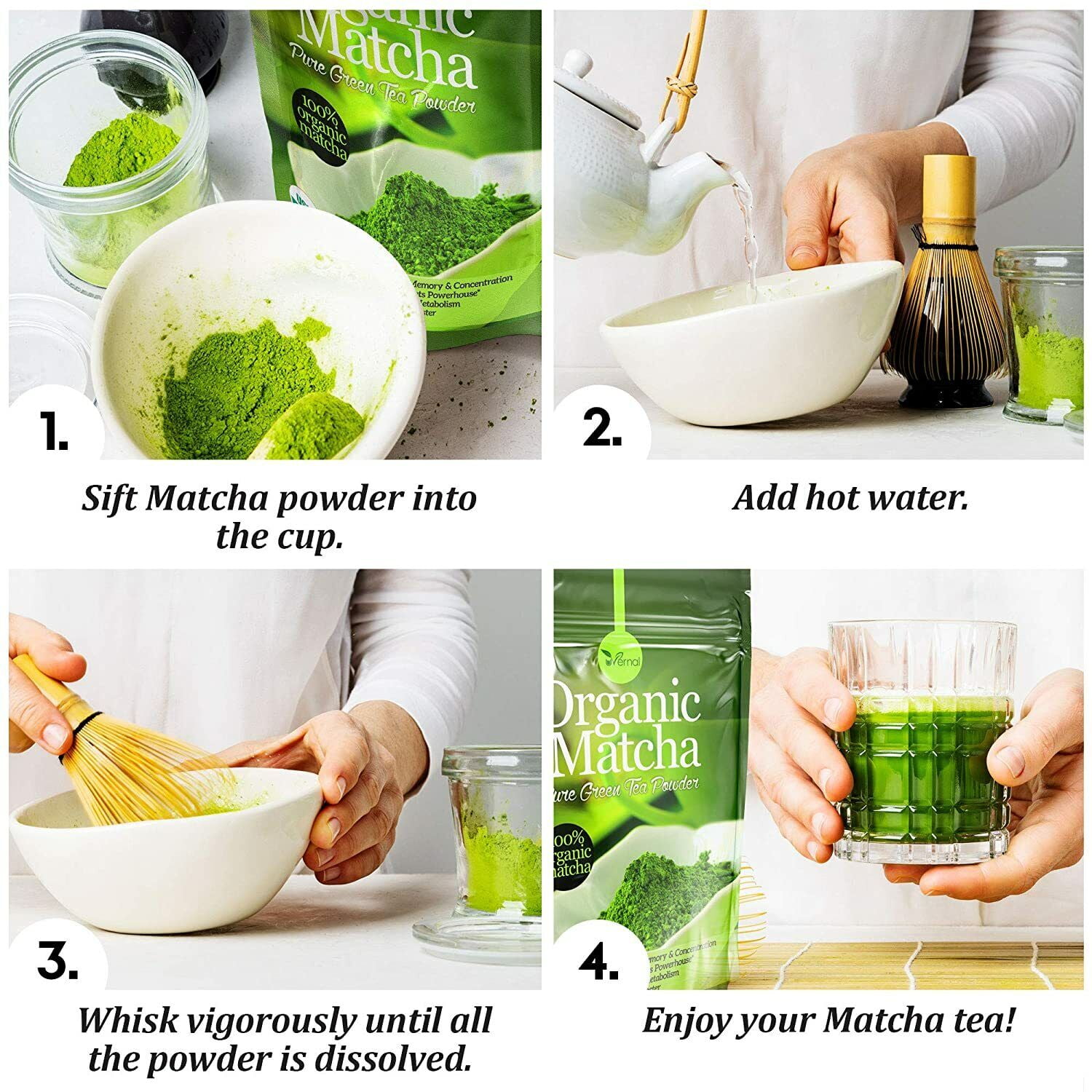uVernal 3 Pack Organic Matcha Green Tea Powder - 100% Pure Matcha for Smoothies Latte and Baking Easy to Mix - 1LB