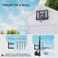 thumbnail image 3 of Soozier Wall Mounted Basketball Hoop Kit, 43.3" Shatterproof Backboard with Spring-Loaded Steel Rim and Tear-Proof Net, Black Indoor/Outdoor Goal for Garage, Gym, or Backyard, 3 of 7