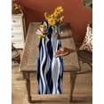thumbnail image 5 of Table Runner Dresser Scarves 72 Inch Long, Modern Abstract Wave Stripe Linen Dining Table Runners Blue White Grey Lines on Black Tabletop Scarf for Wedding Holiday Party Kitchen, 5 of 7