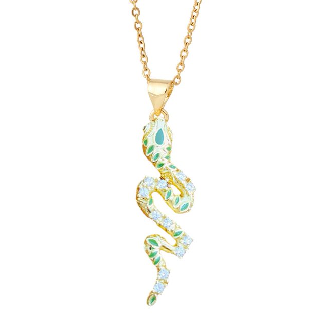 LUVCLS Collar de cadena con colgante de cristal de serpiente de colores esmaltados para mujer a la moda P6