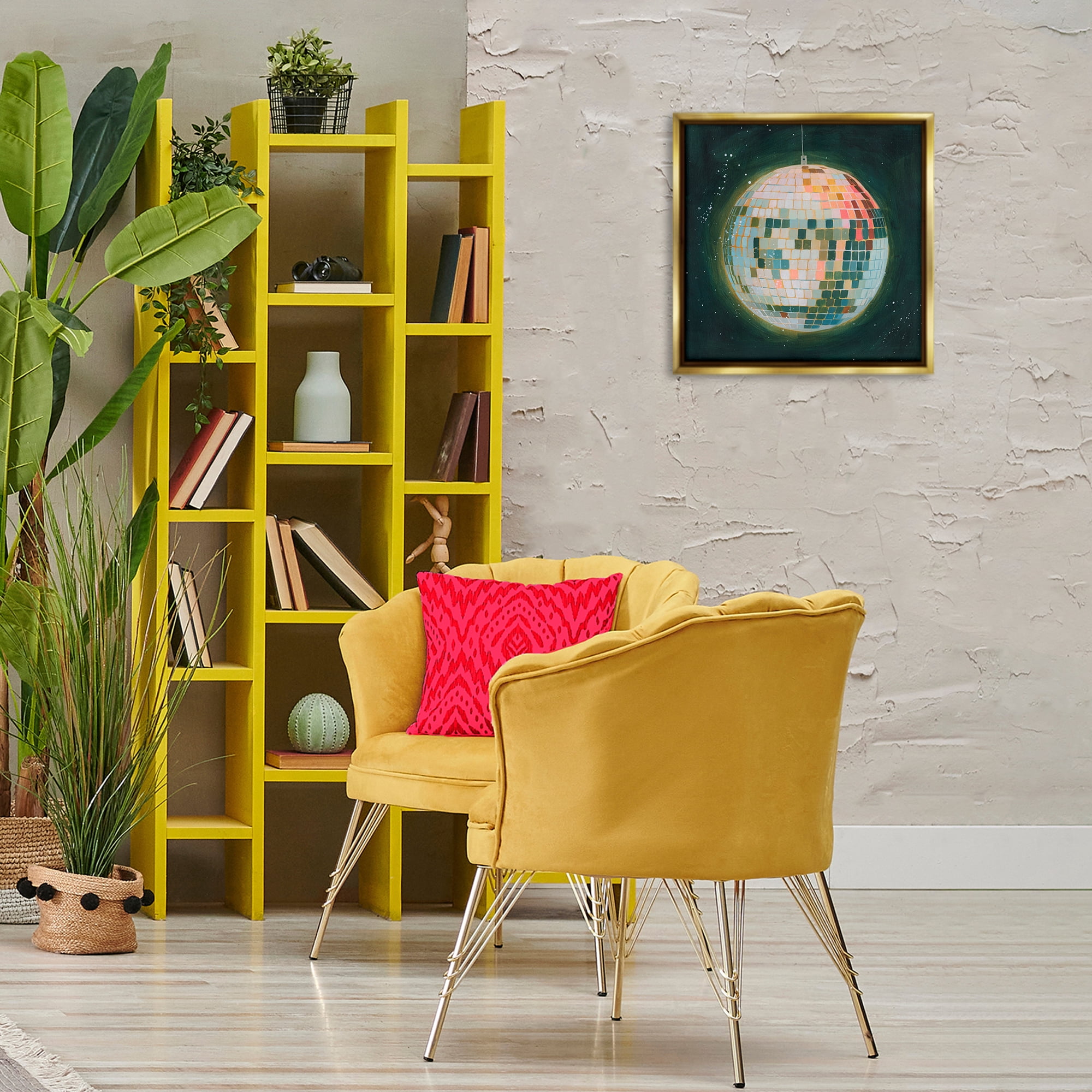 Stupell Industries Disco Ball in Space Entertainment Painting Gold Floater Framed Canvas Art Print Wall Art, 18 x 18