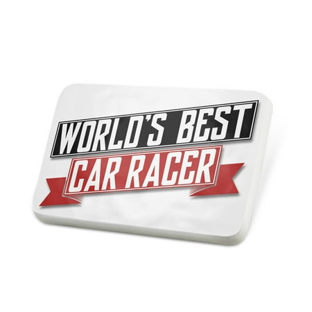 Porcelein Pin Worlds Best Car Racer Lapel Badge –