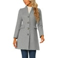 thumbnail image 2 of Unique Bargains Women's Elegant Winter Overcoat V Neck Single Breasted Coats L Grey, 2 of 6