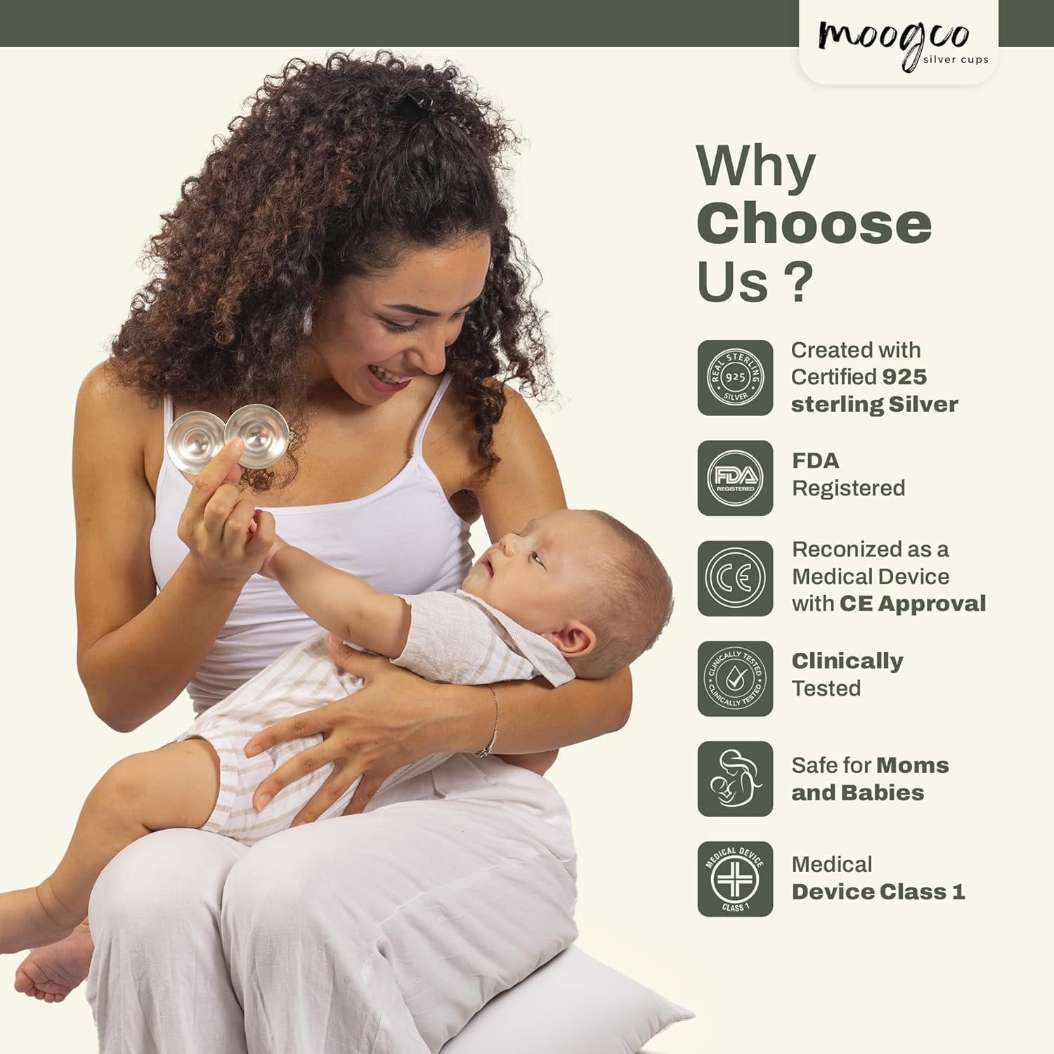 MoogCo Nipple Shields for Nursing Newborn, Newborn Essentials Must Haves, Soothe and Protect Your Nursing Nipples, The Original Silver Nursing Cups , 925 Silver