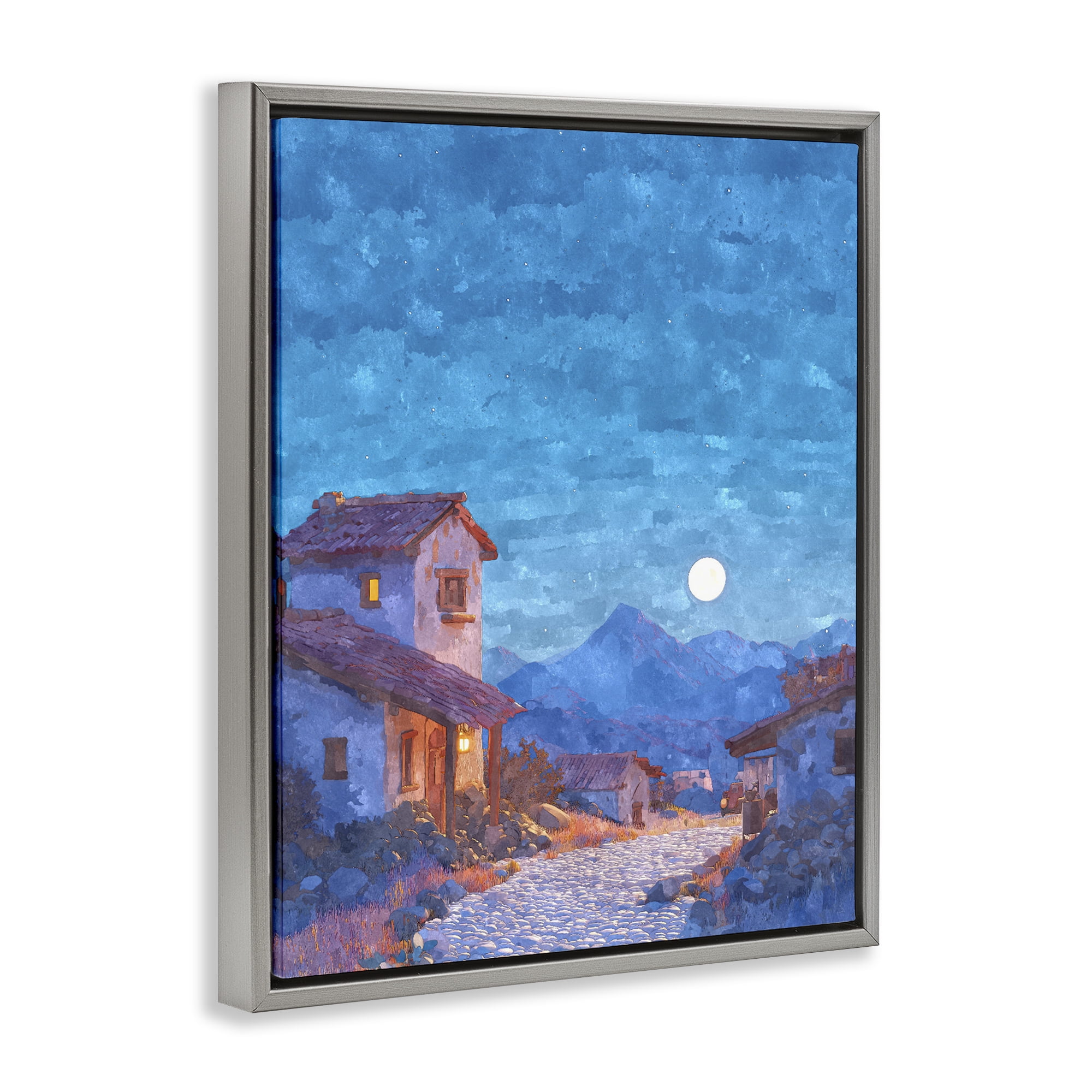 Moon over Quiet Town Gray Framed Floater Canvas Wall Art, design by Ziwei Li