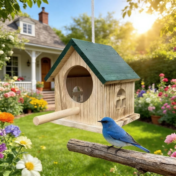 Kugisaki Outdoor Hanging Bird Feeder Wooden Bird House Feeder Outdoor Yard Garden Decor Unique Gifts