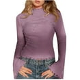 thumbnail image 3 of jobturf Mock Neck Tops for Women Cute Lettuce Trim Bell Sleeve T Shirts Stretchy Slim Fitted Basic Tees Fall Spring Fashion Y2k Long Sleeve Blouses, 3 of 8