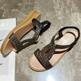 thumbnail image 5 of Wedge Sandals for Women Rhinestone Summer Elastic Strap Open Toe Solid Color Holidays Beach Comfortable Sandals Black, 5 of 9