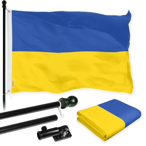 G128 Flag Pole 6FT Black Tangle Free & Ukraine Ukrainian Flag 3x5FT Combo Printed 150D Polyester