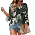 thumbnail image 5 of 3/4 Length Sleeve Boho Tops for Women, V Neck Floral Flowy Blouses with Button Cuffs Spring Fall Casual Fashion Outfits, 5 of 6