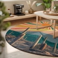 Abstract Color Sun 4ft Non Slip Round Area Rug Cactus Mountain Desert ...