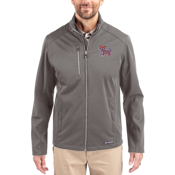 Men's Cutter & Buck Gray Clemson Tigers Evoke Eco Softshell Recycled Full-Zip Jacket