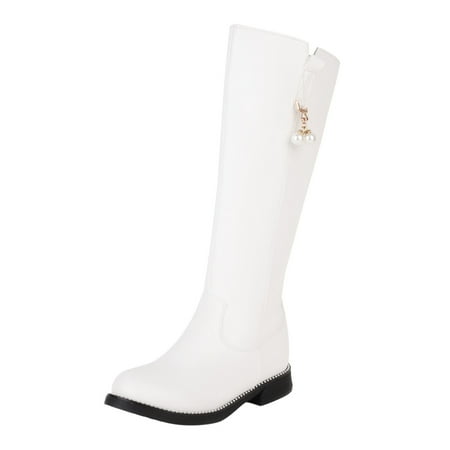 

Elegant Womens Boots Fashion Womens Shoes British Style Leather Solid Side Zipper Pearl Pendant Knee High Boots