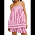 thumbnail image 2 of Conjunto de 2 Piezas de Pijama para Mujer, con Top Corto Sin Mangas con Dobladillo Fluido y Rayas Y2K + Pantalones Cortos de Cintura Alta. Rosa M, 2 of 6