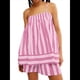 thumbnail image 2 of Conjunto de 2 Piezas de Pijama para Mujer, con Top Corto Sin Mangas con Dobladillo Fluido y Rayas Y2K + Pantalones Cortos de Cintura Alta. Rosa S, 2 of 6