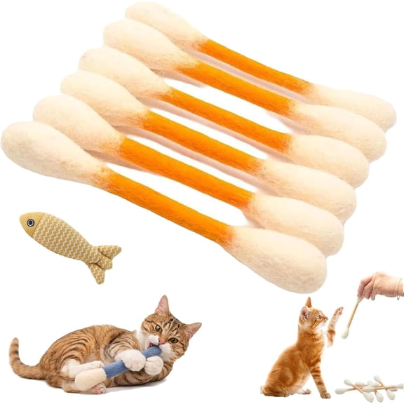 6-Pack Catnip Cat Toy – Giant Cotton Swab Chew Sticks for Boredom, Durable Felt Teething Ropes, Interactive Kitty Kicker, Gift for Cat Lovers