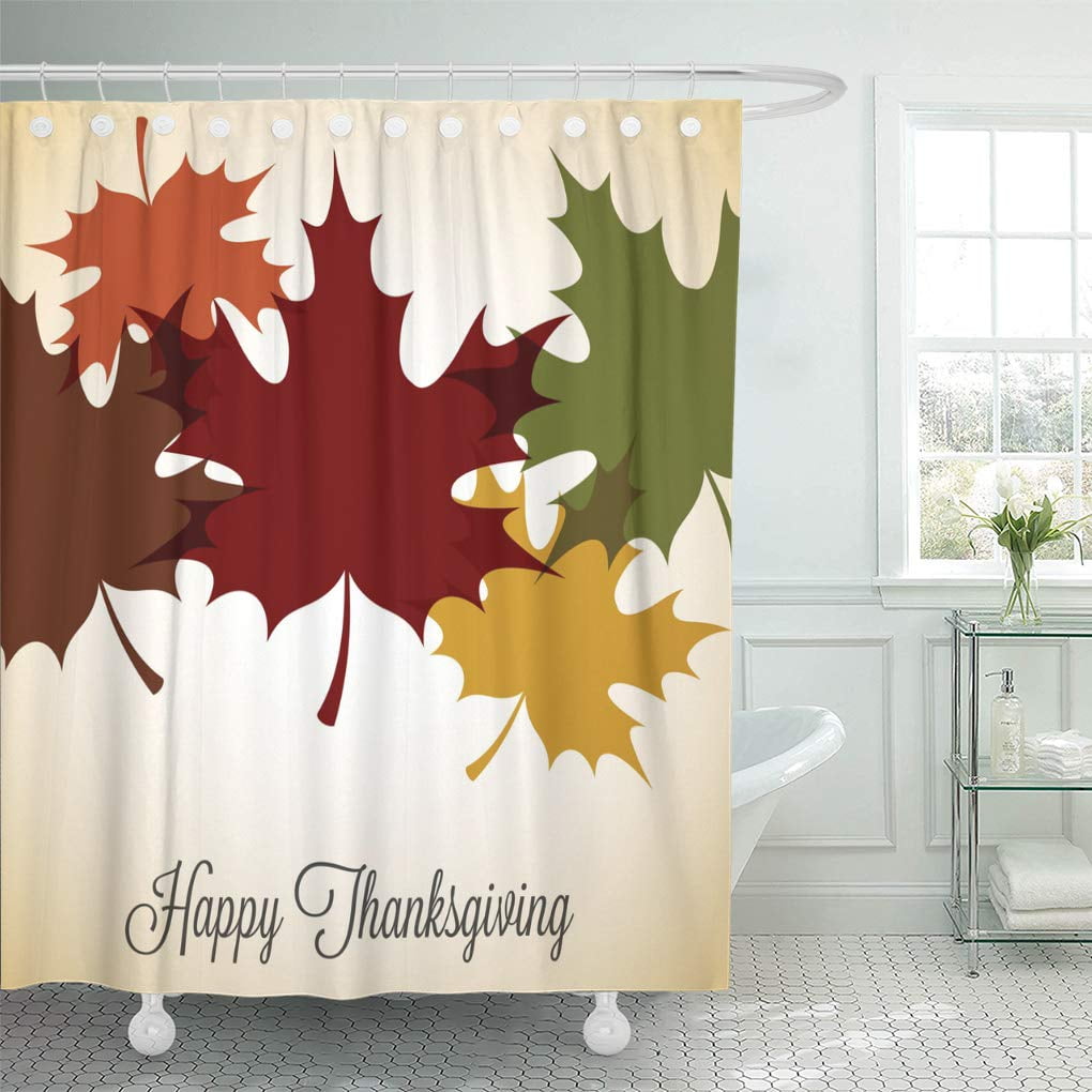 Happy Thanksgiving Funny Turkey Maple Leaves Shower Curtain Set Bathroom Decor 