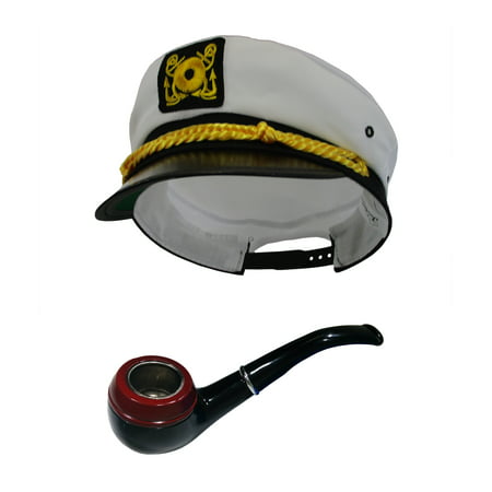 White Sailor Ship Yacht Captain Hat Gentleman Smoke Pipe Tobbaco Costume Set