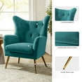 thumbnail image 3 of Velvet Accent Chair Wingback Home Lounge Single Sofa Upholstered Tufted High Back Golden Leg Living Room Adult Blue, 3 of 7