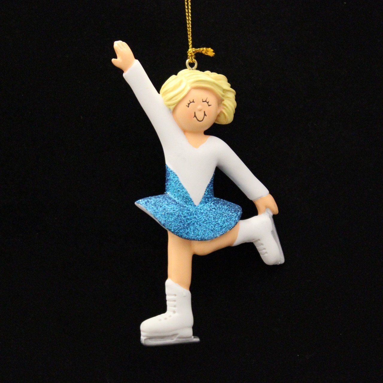 2291 Female Blonde Ice Skater Ornament, Ornament Includes Red Ribbon