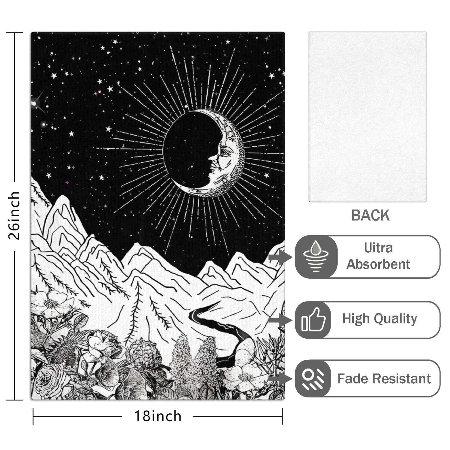 6 Pcs Funny Kitchen Towels,Black Gothic Moon Mountain Pattern Microfiber Dish Towels,Kitchen Tea Towels,Kitchen Towel Set (18" X 26")