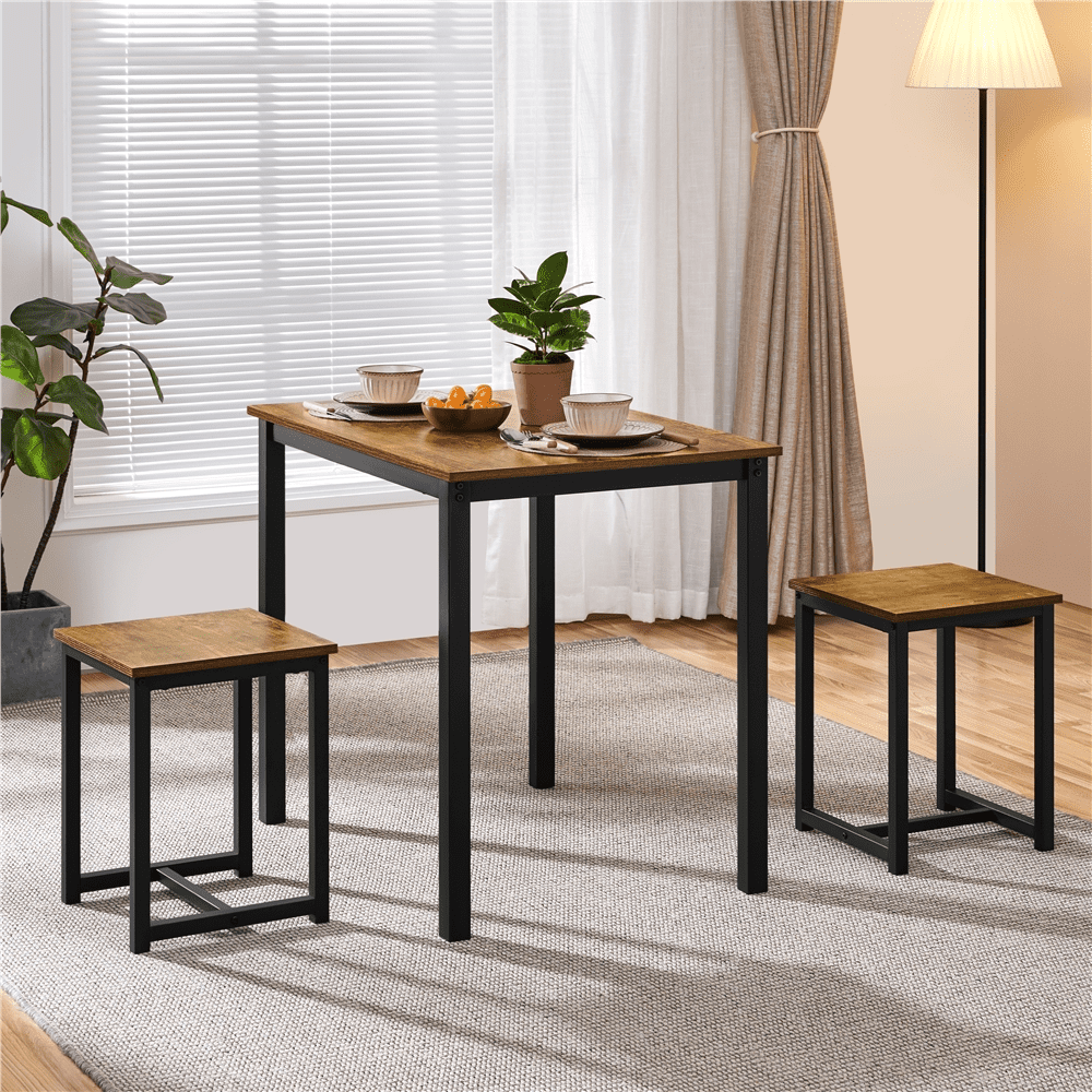 Renwick Industrial 3-Piece Dining Table Set, Rustic Brown