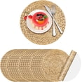 thumbnail image 1 of 100 Pcs Disposable Printed Woven Paper Placemats Bulk 11 Inch Round Wicker Printed Chargers Place Mat Farmhouse Braided Rattan Tablemats for Wedding Dinner Party(Light Brown), 1 of 7