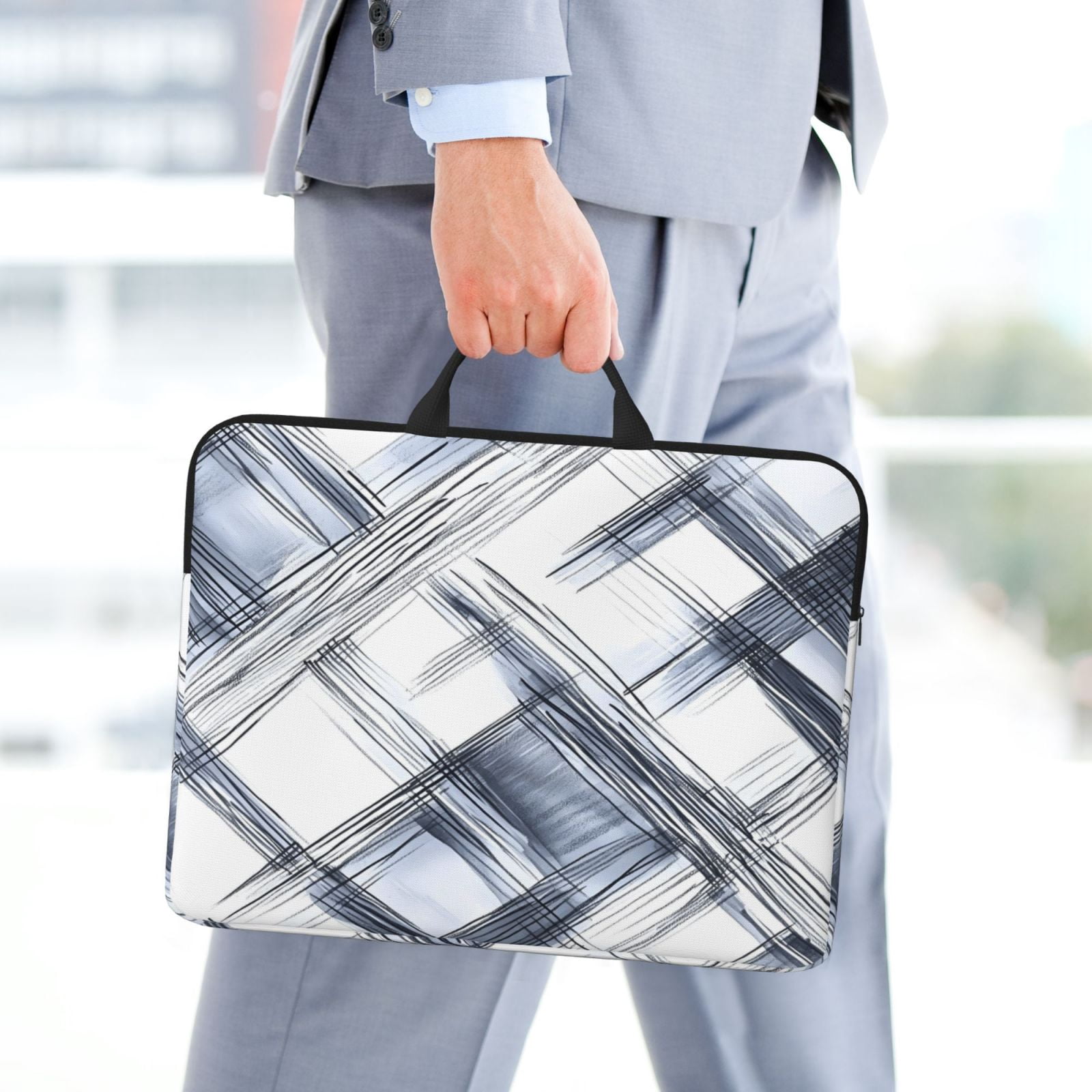 Laptop Sleeve Bag For Women Men 14inch Waterproof Durable Protective Computer Carrying Cover Handle Laptop Case Bag Silver Checked Hand-Drawn Sketch_1
