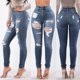 thumbnail image 1 of Puntoco Pantalones de mezclilla rasgados de color sólido para mujer Pantalones vaqueros casuales con bolsillos Puntoco Puntoco-3589, 1 of 9
