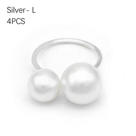 

4PCS Luxury Wedding Dinner Party Supplies Pearl Napkin Ring Table Decor Towel Holder Towel Buckle SILVER L 4PCS