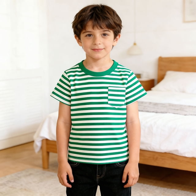 T-shirt Classique à Rayures Col Rond pour Enfants Manches Courtes Décontracté Doux Confortable pour Jouer au Quotidien