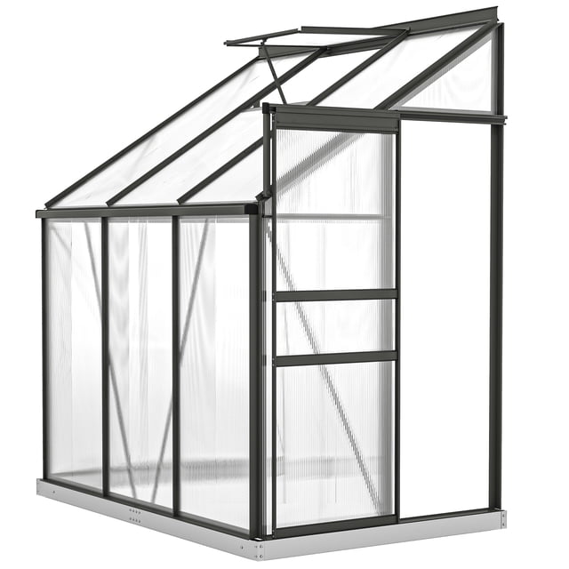 Serre Adossée en Polycarbonate avec Gouttière, Gris Foncé